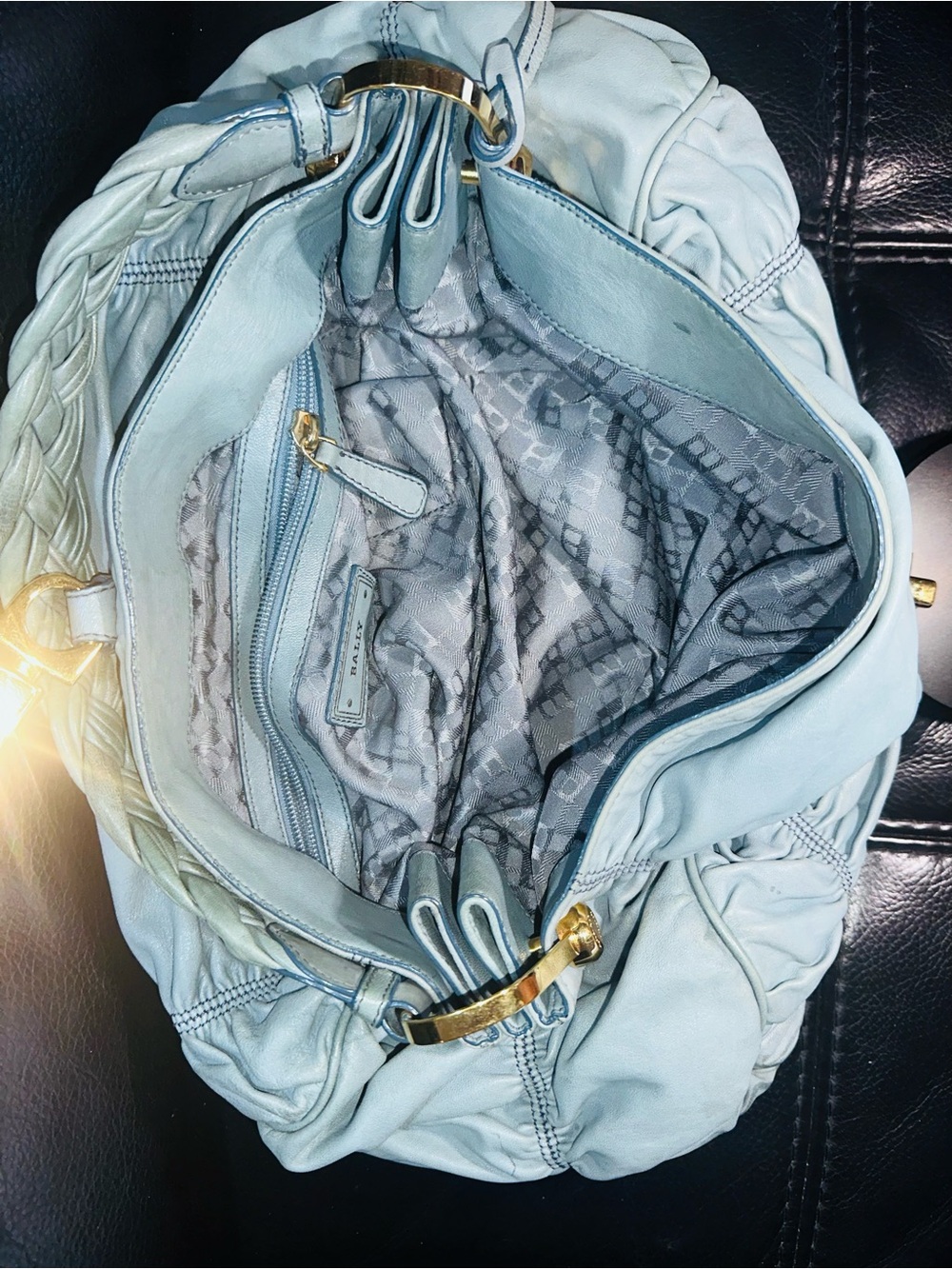 Vintage Bally Lambskin Nappa Leather Hobo | Slate Blue | Gold Hardware | Italy - Picture 14 of 16